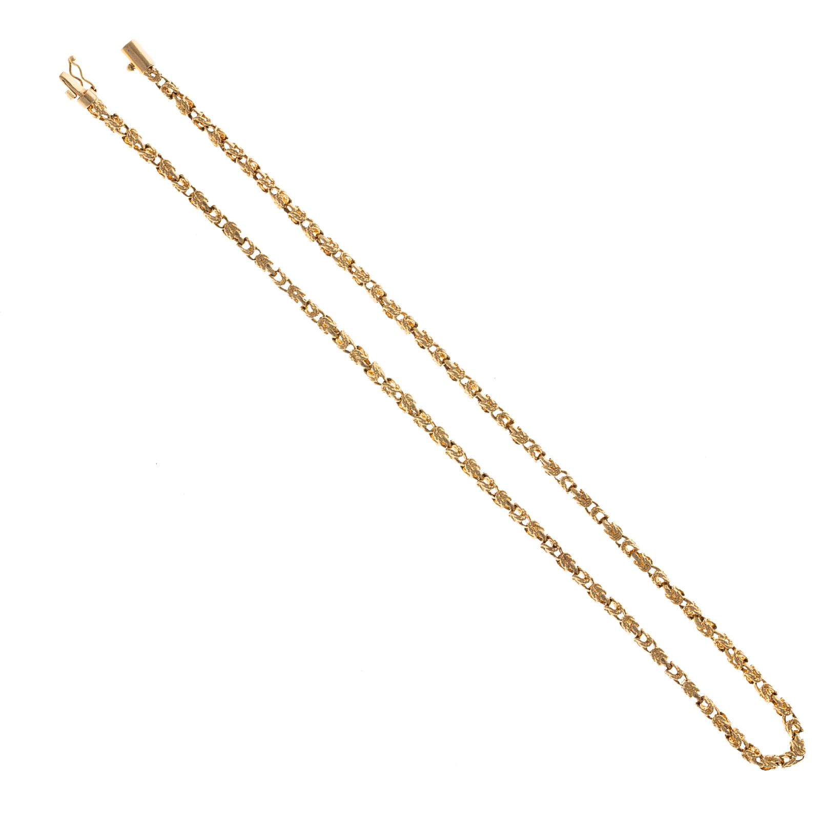 A TEXTURED BYZANTINE LINK CHAIN IN 14K