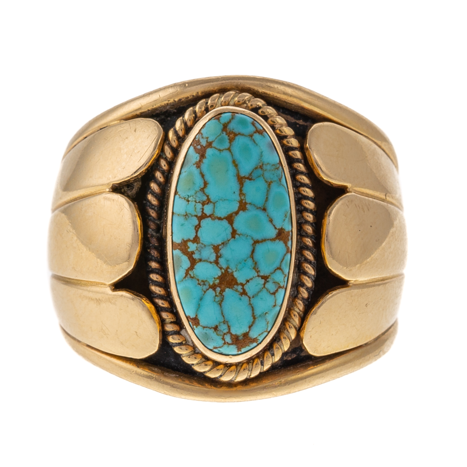 A RARE 14K NAVAJO TURQUOISE RING