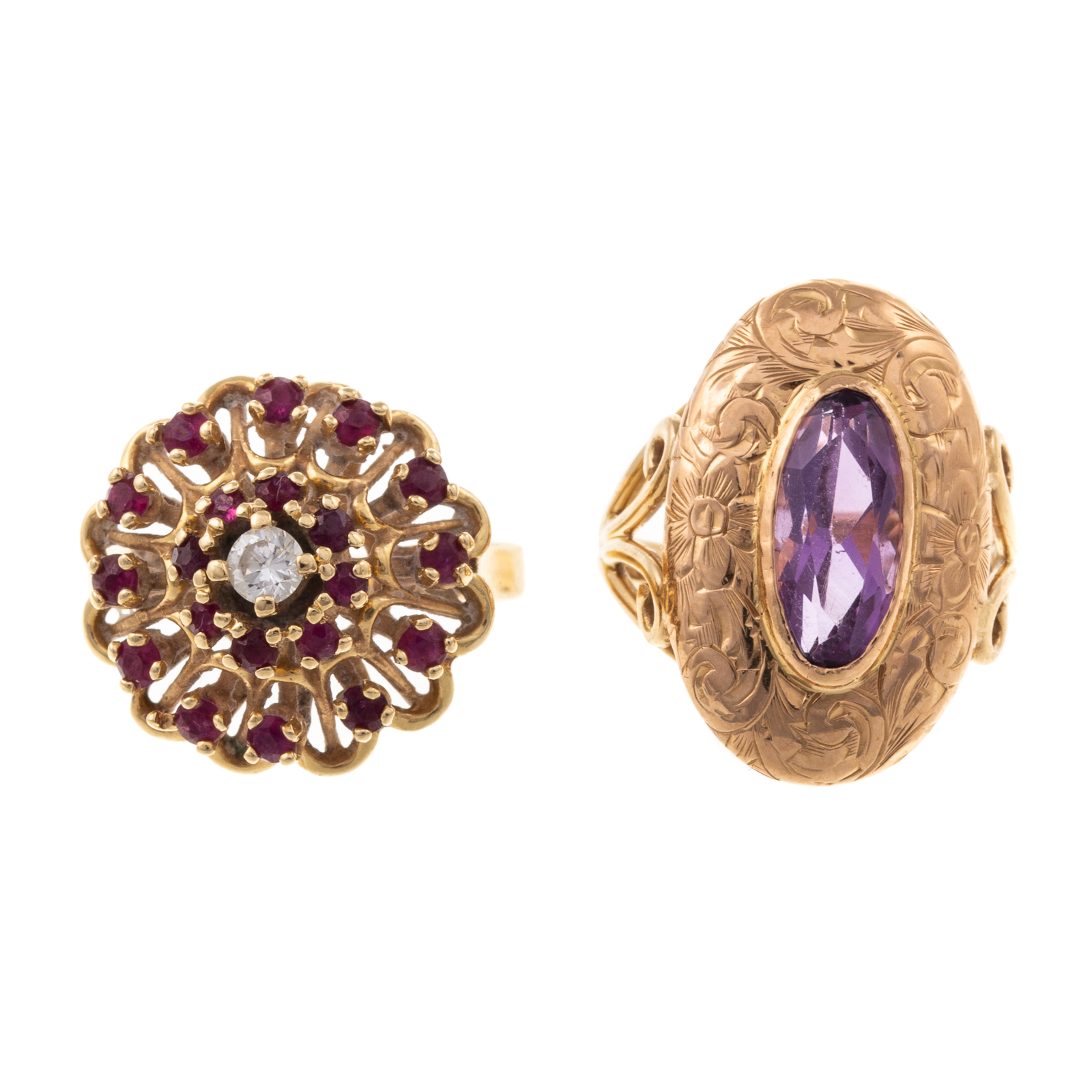 TWO VINTAGE GEMSTONE RINGS IN GOLD