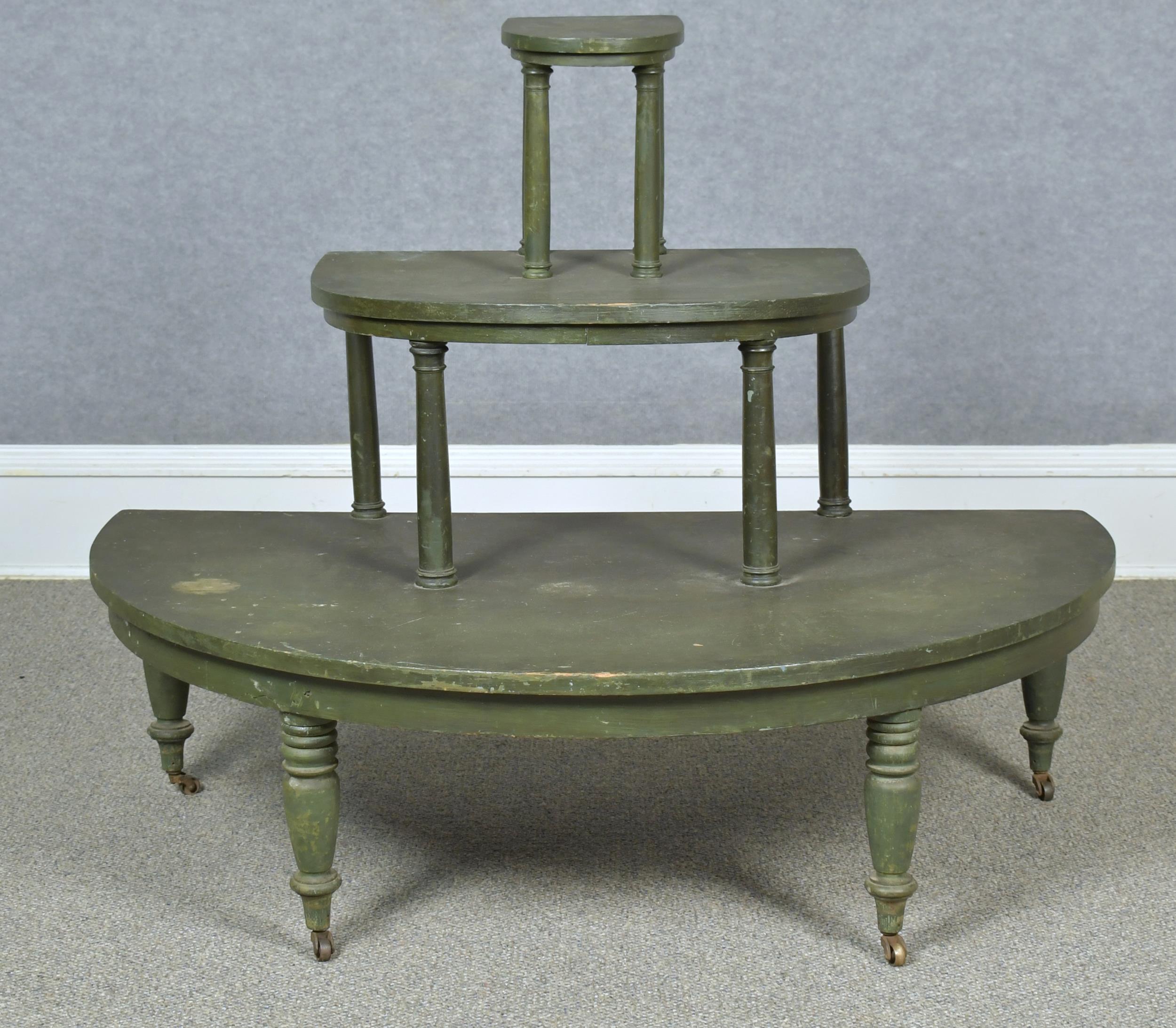 19TH C. GREEN PAINTED THREE TIER