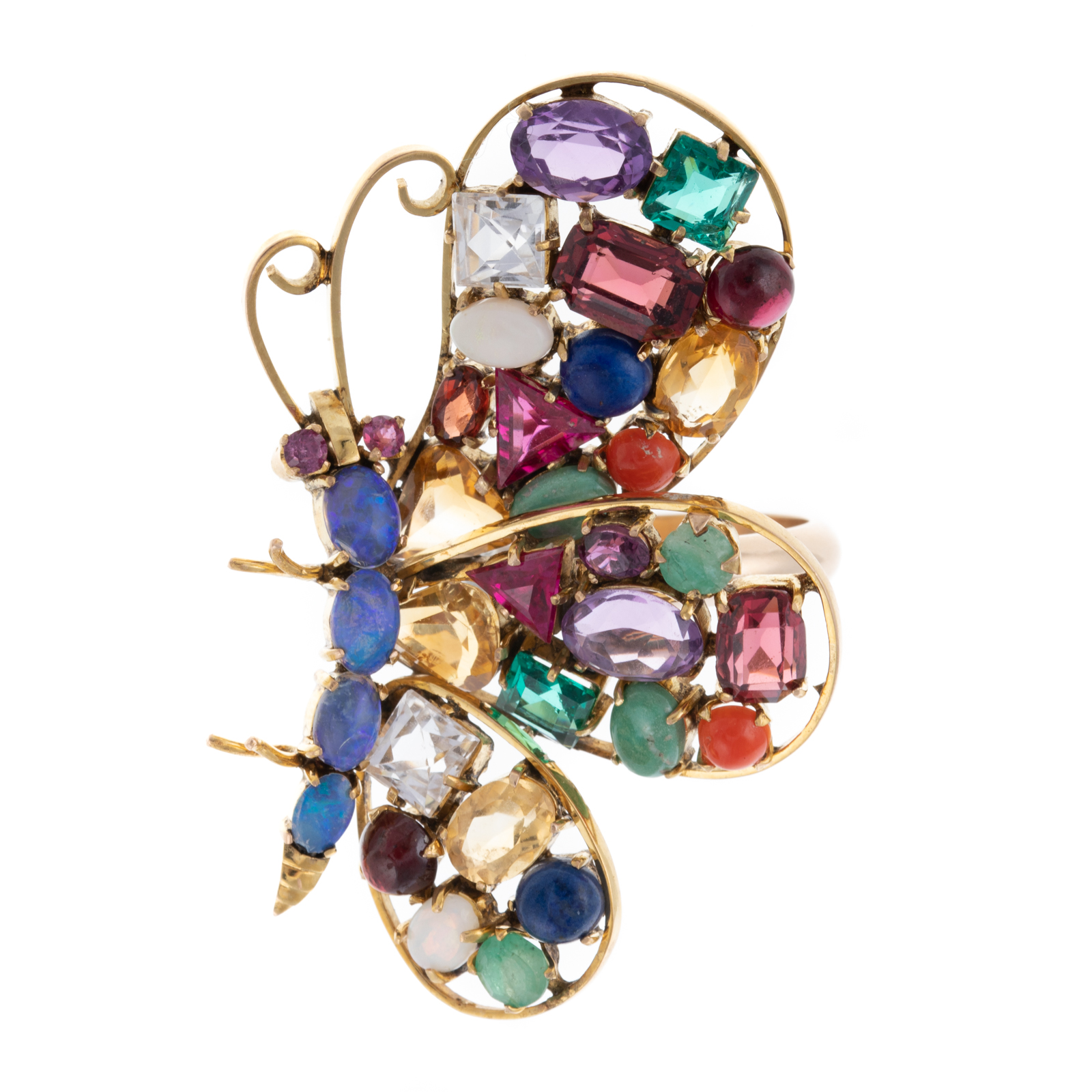 A MULTI GEMSTONE BUTTERFLY RING 29e02d