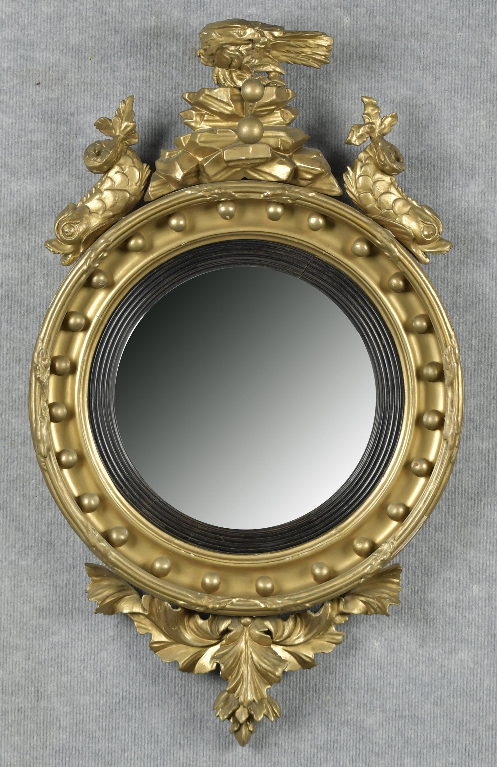 19TH C. FEDERAL CONVEX WALL MIRROR.