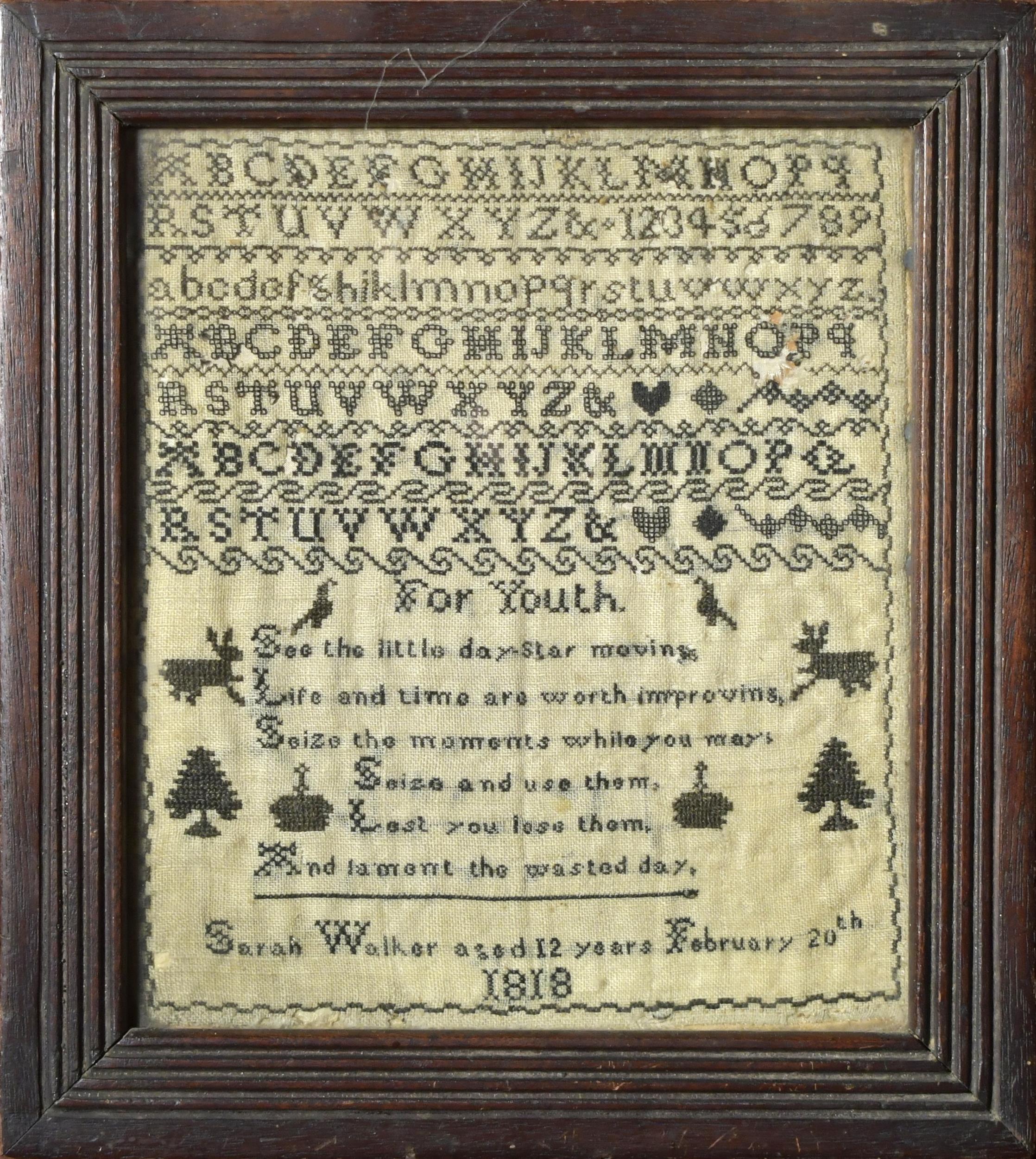 1818 NEEDLEWORK SAMPLER. By Sarah