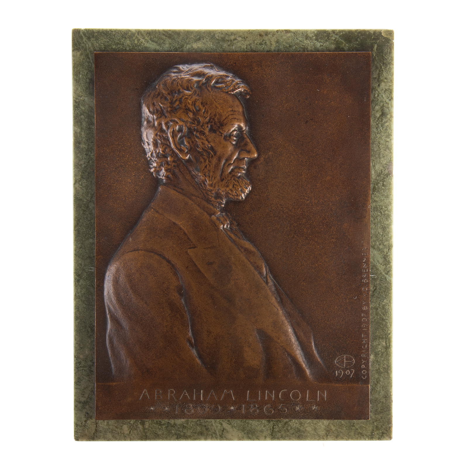 1907 LINCOLN CENTENNIAL PLAQUE, BRONZE