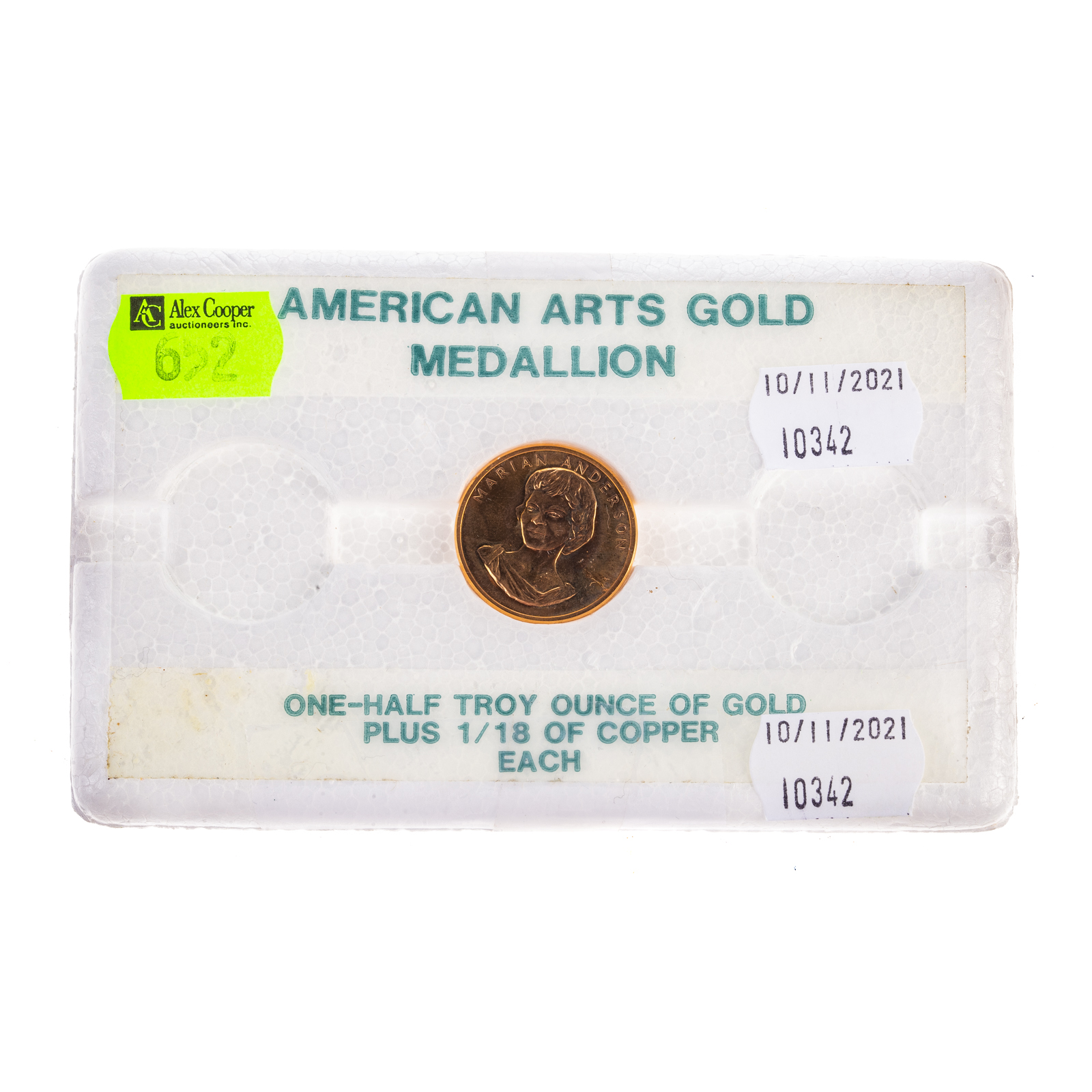 MARIAN ANDERSON 1 2 TROY OZ GOLD 29e137