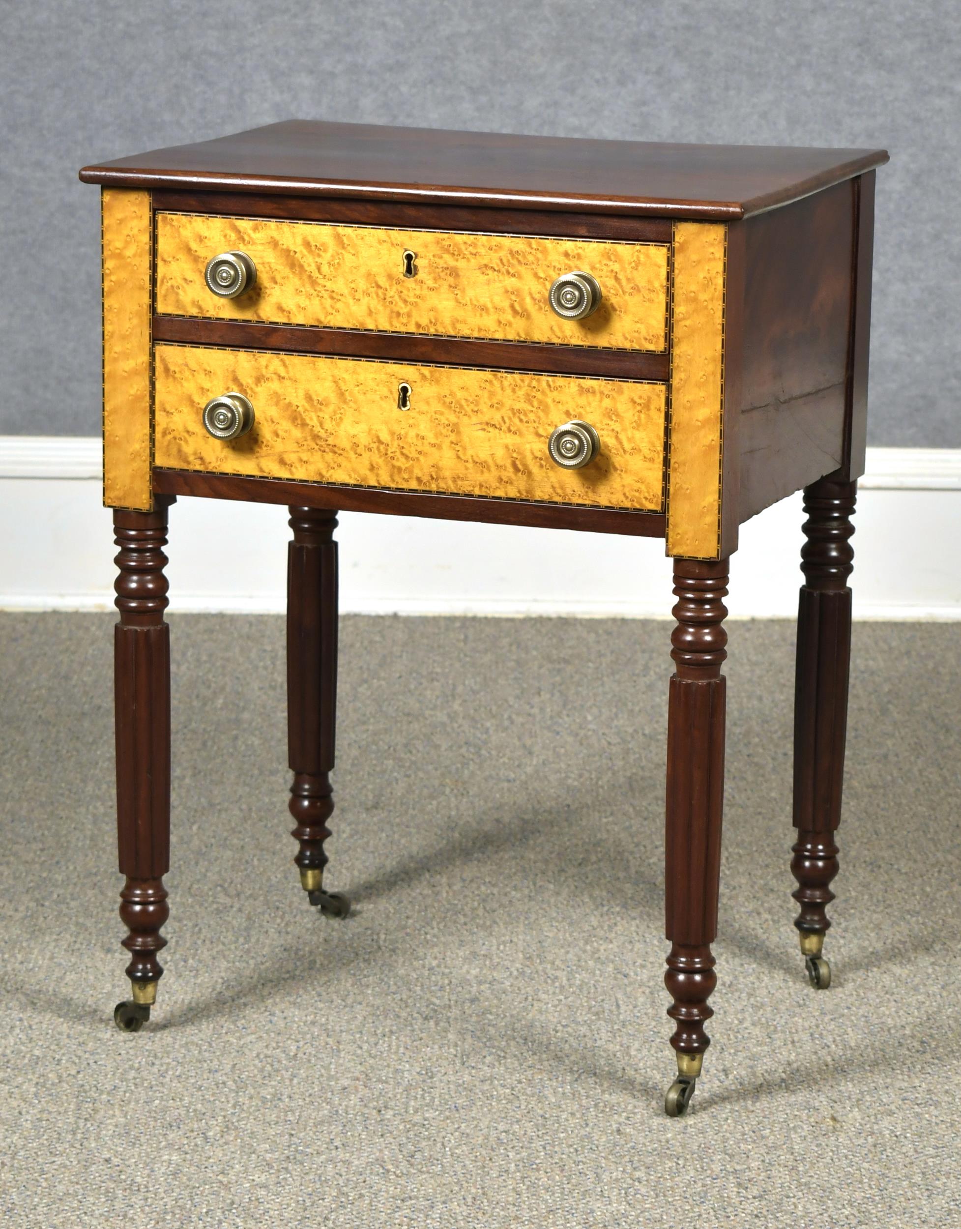 19TH C. FEDERAL BIRDSEYE MAPLE TWO DRAWER