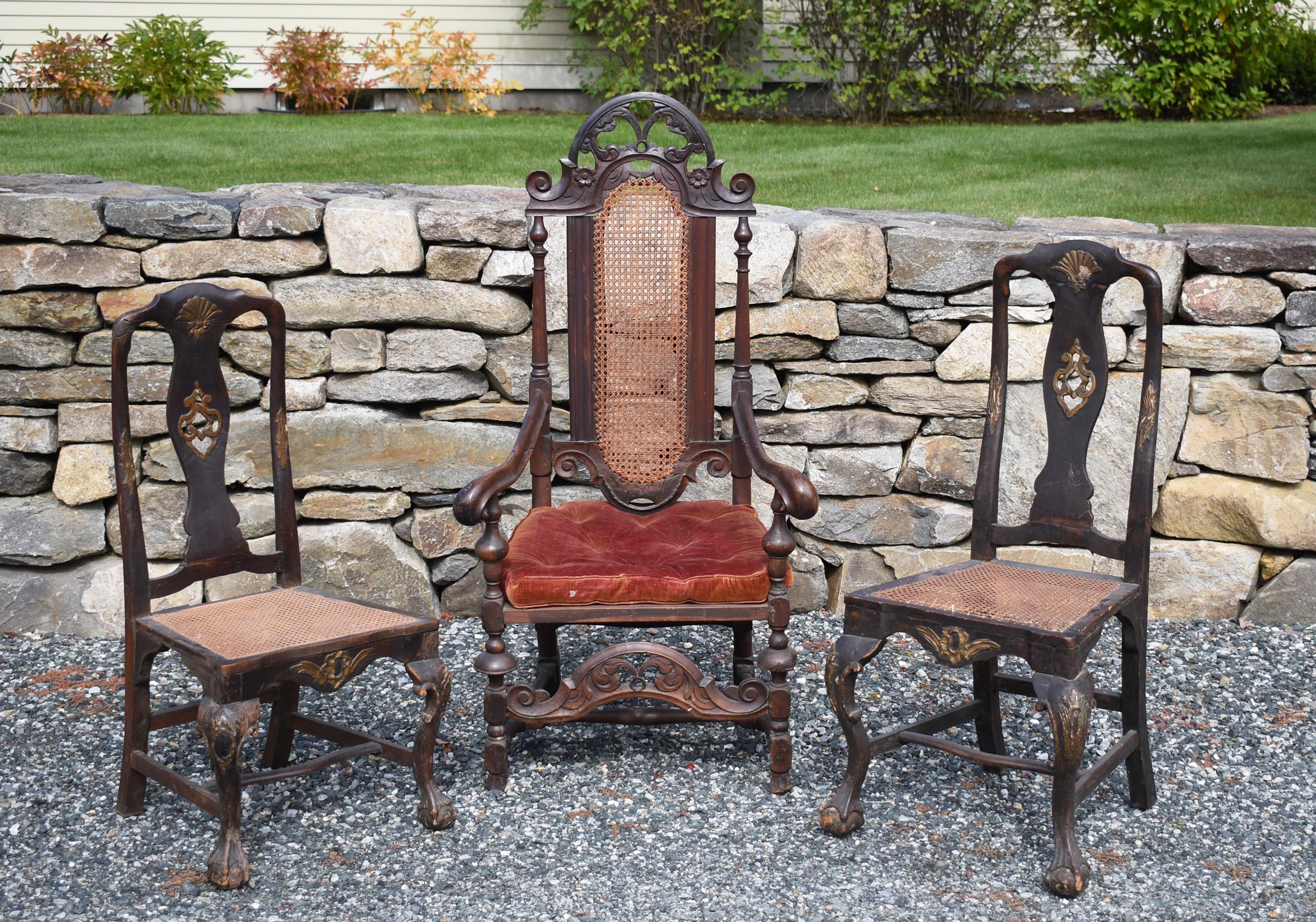 THREE EARLY 18TH C. EUROPEAN CHAIRS.