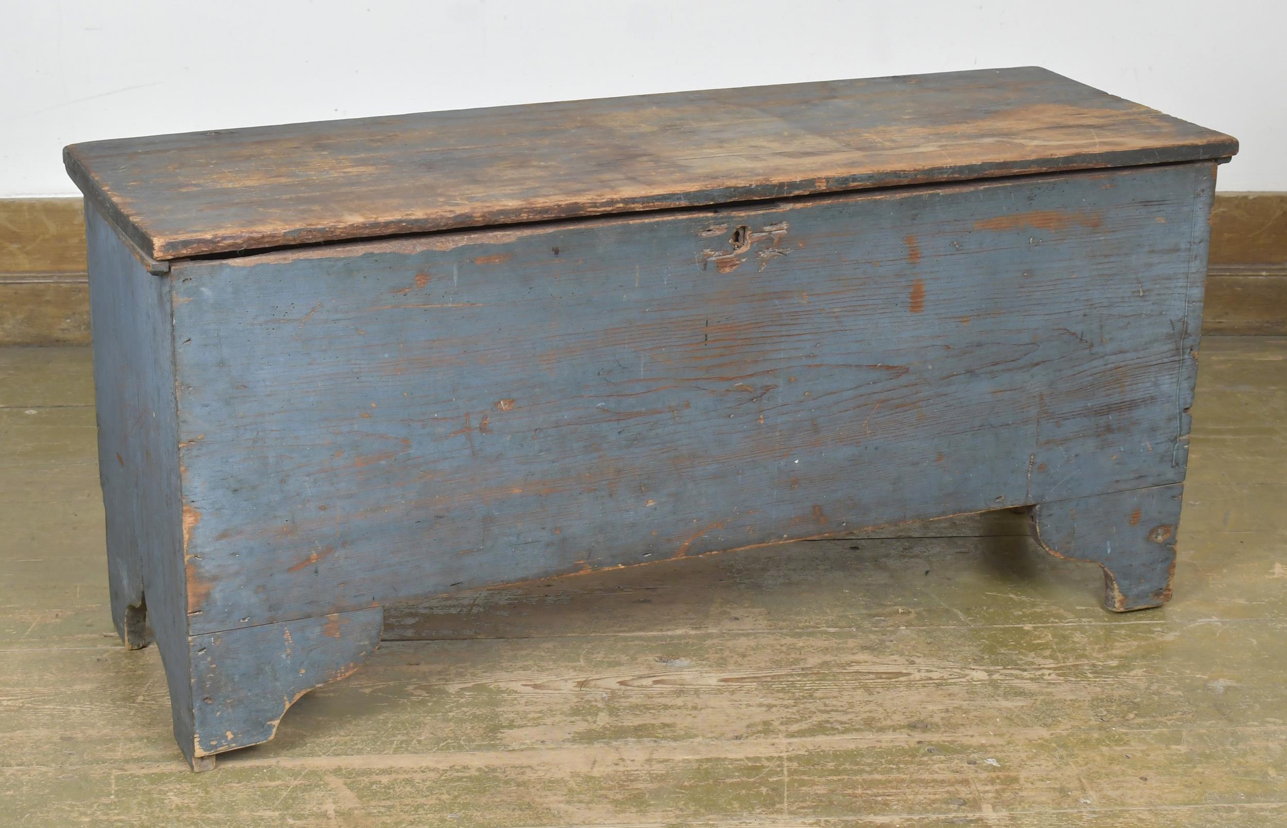 18TH C. BLUE PAINTED BLANKET BOX.