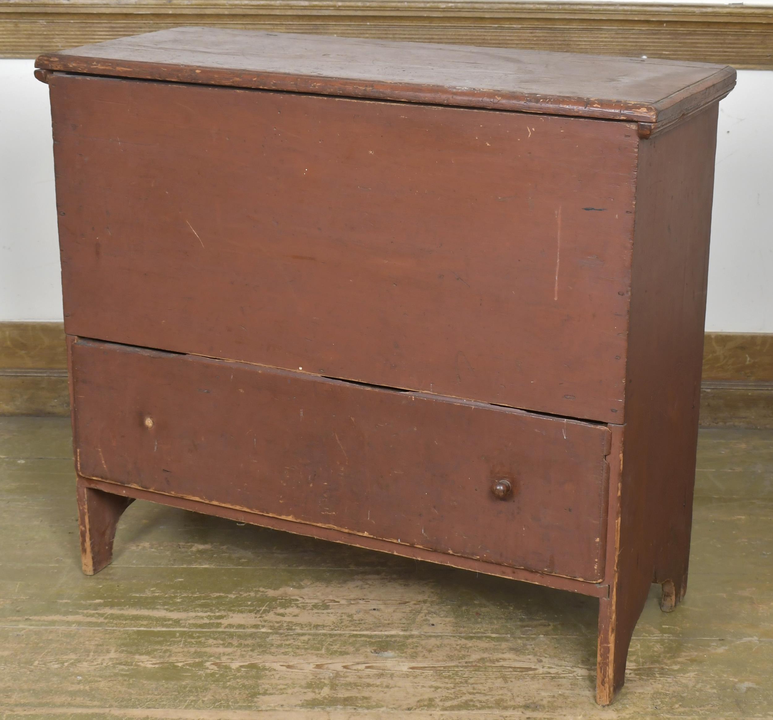 18TH C. RED PAINTED BLANKET CHEST.