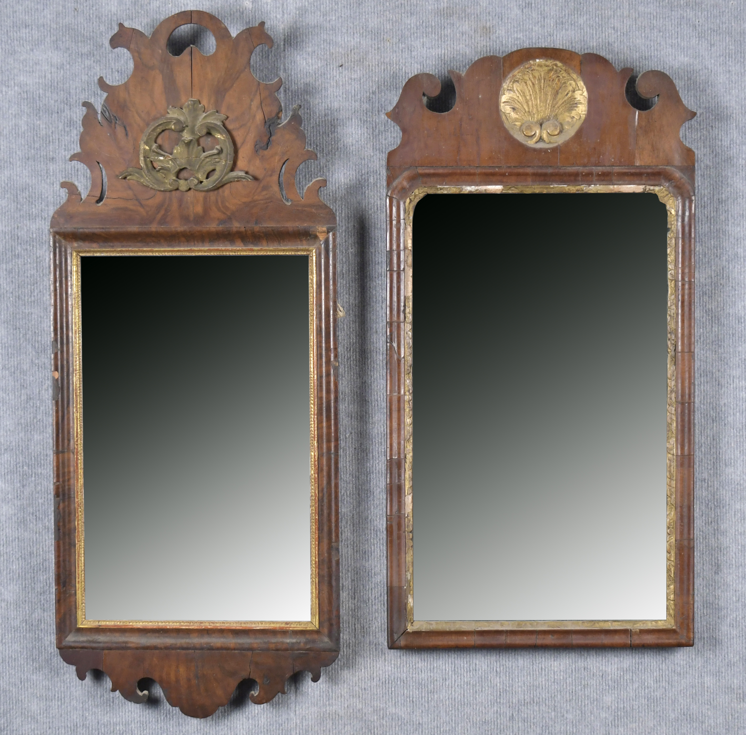 TWO QUEEN ANNE WALNUT WALL MIRRORS  29e212