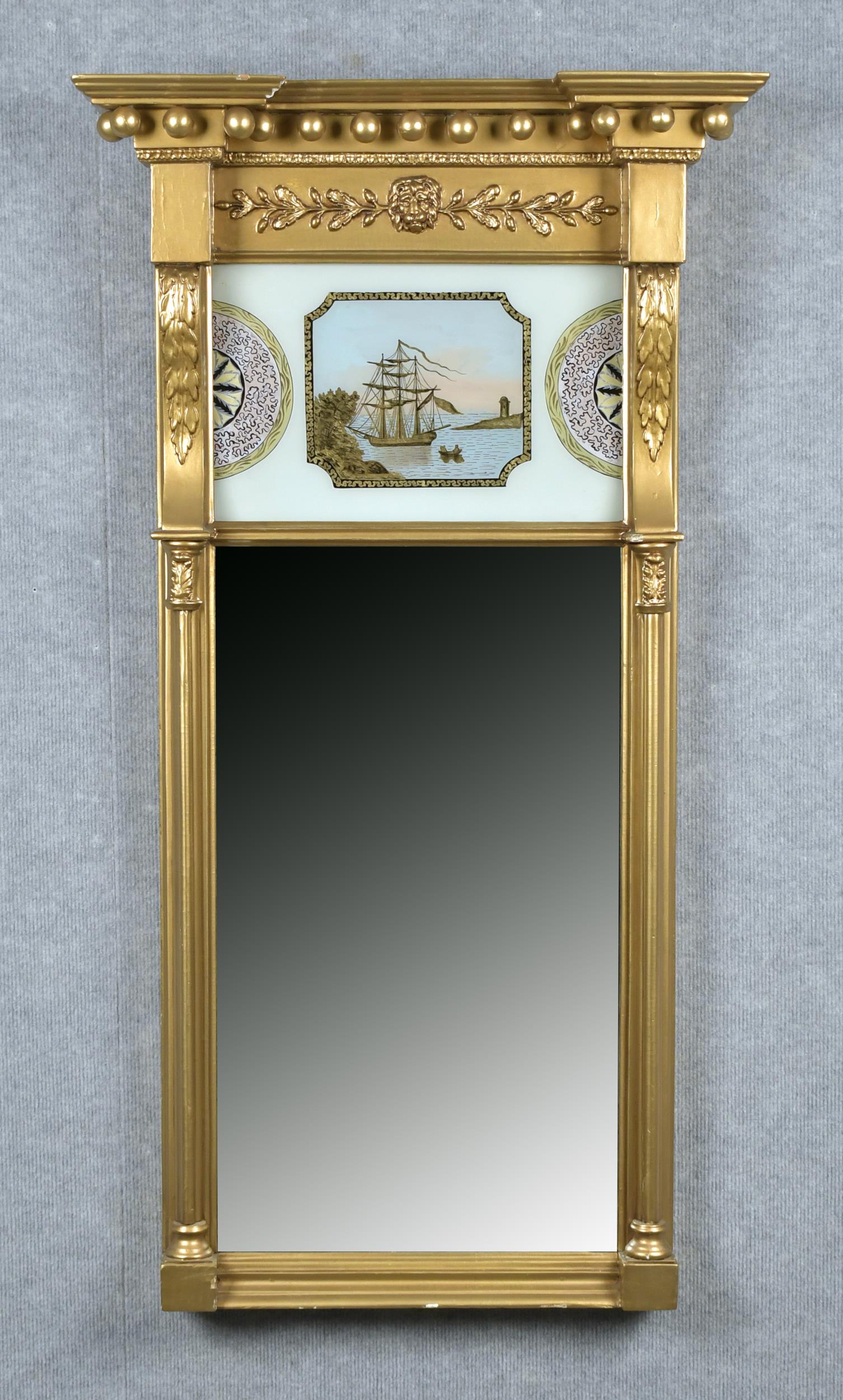 19TH C. EGLOMISE MIRROR, SHIP TABLET.