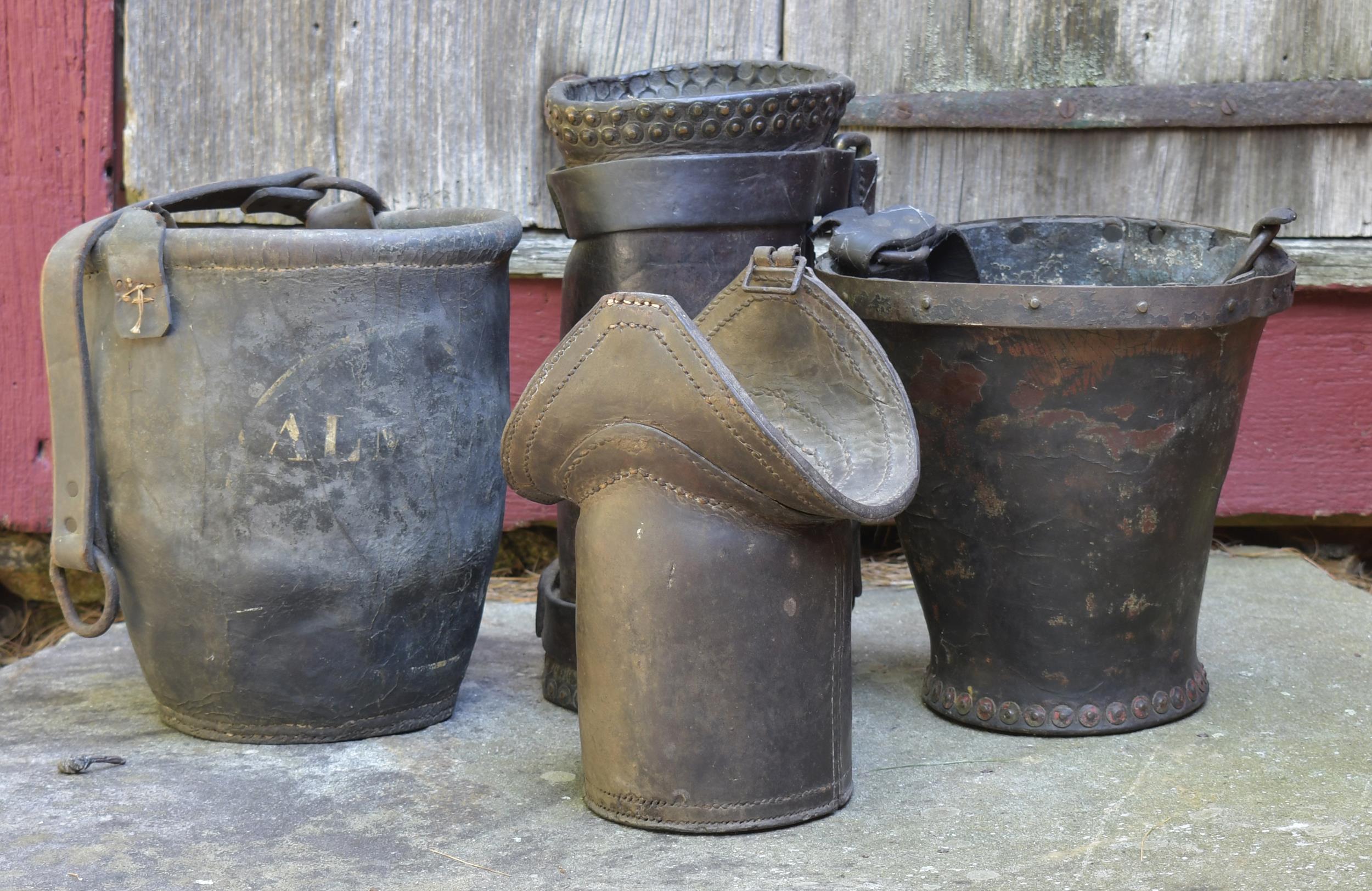 18TH C LEATHER FIRE BUCKETS AND 29e23d