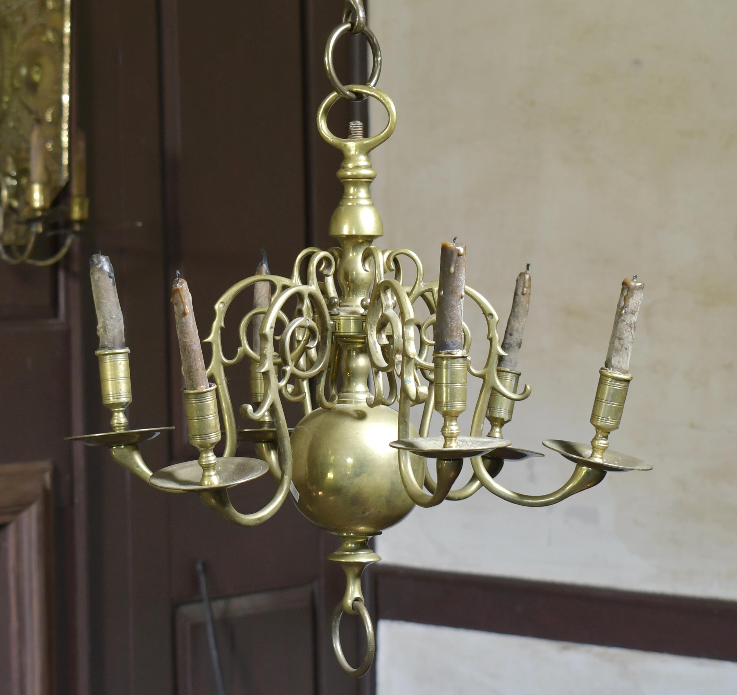 EARLY DUTCH BRASS CHANDELIER. Small