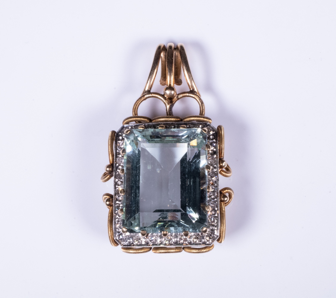 18K GOLD VINTAGE AQUAMARINE DIAMOND 29e3c1