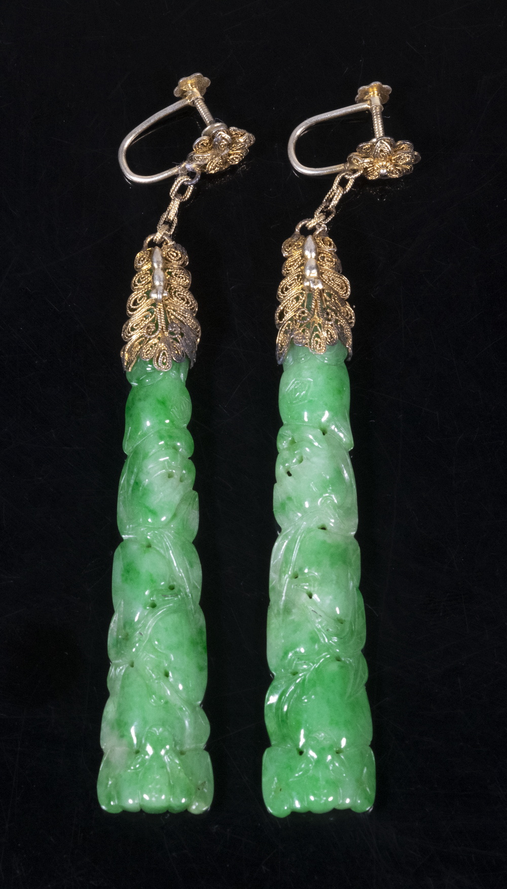 PR CARVED JADE EARRINGS Pair of