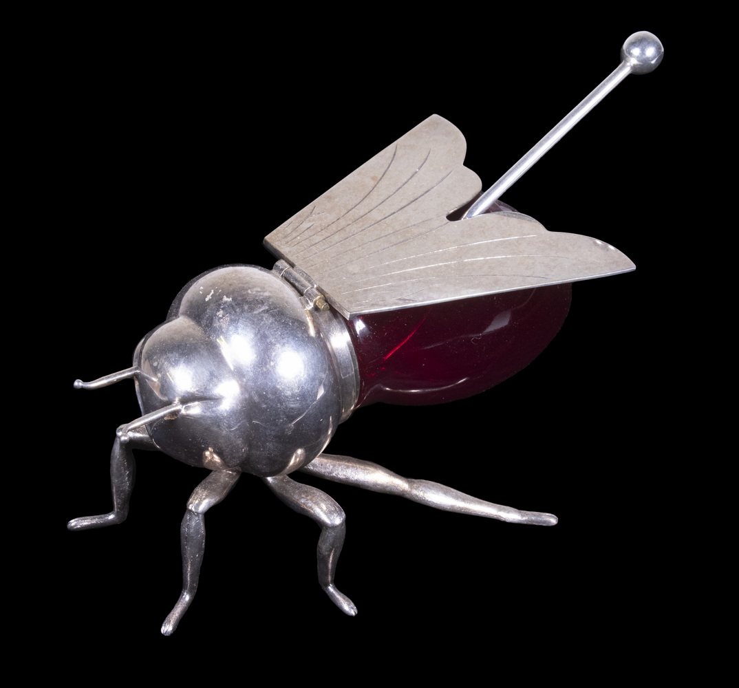 BEE FORM SILVER PLATE RUBY GLASS 29e420