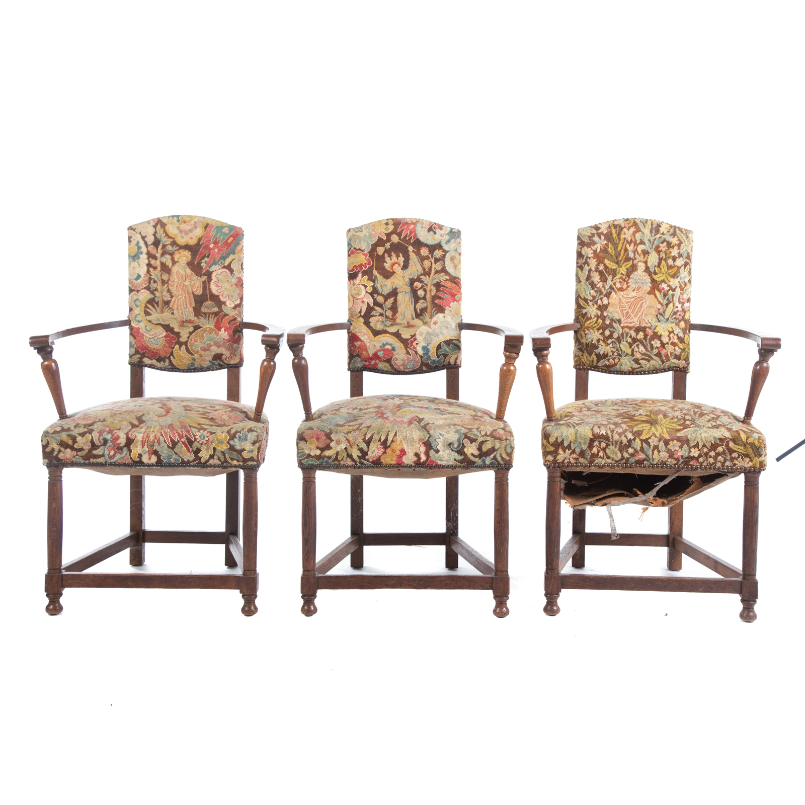 THREE FRENCH NEEDLEPOINT ARM CHAIRS 29e4f3