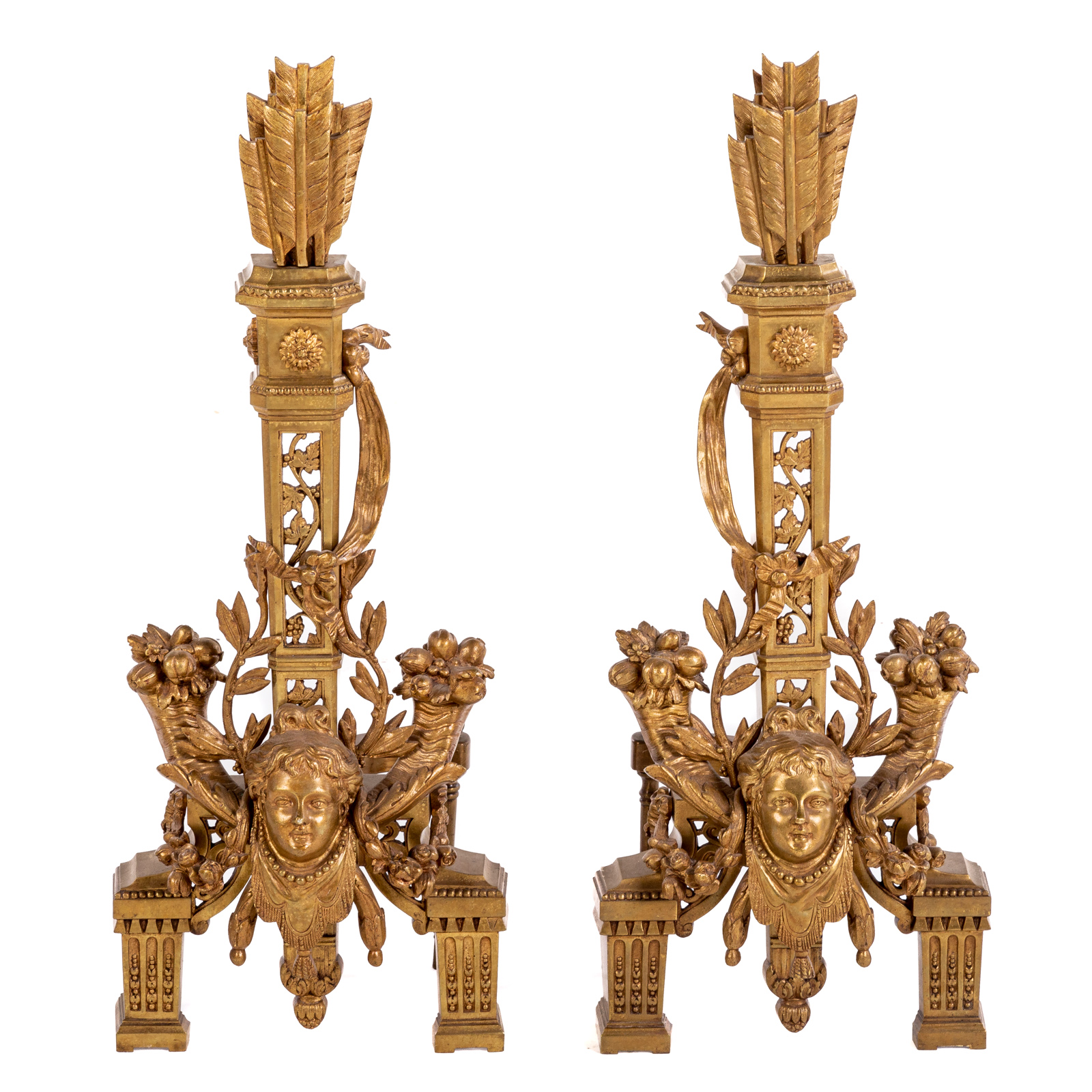 A PAIR OF CONTINENTAL BRONZE ANDIRONS