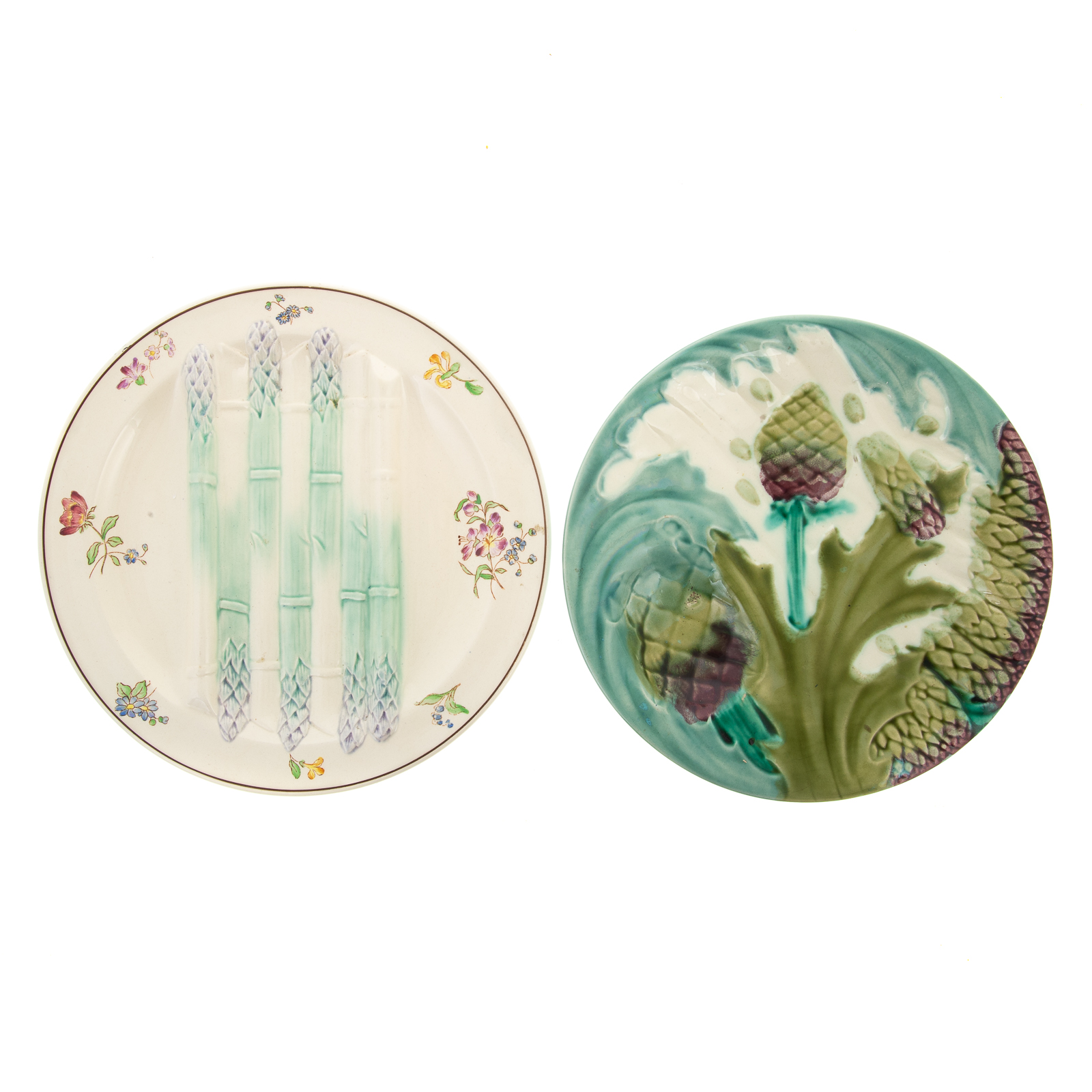 TWO FRENCH FAIENCE ASPARAGUS PLATES