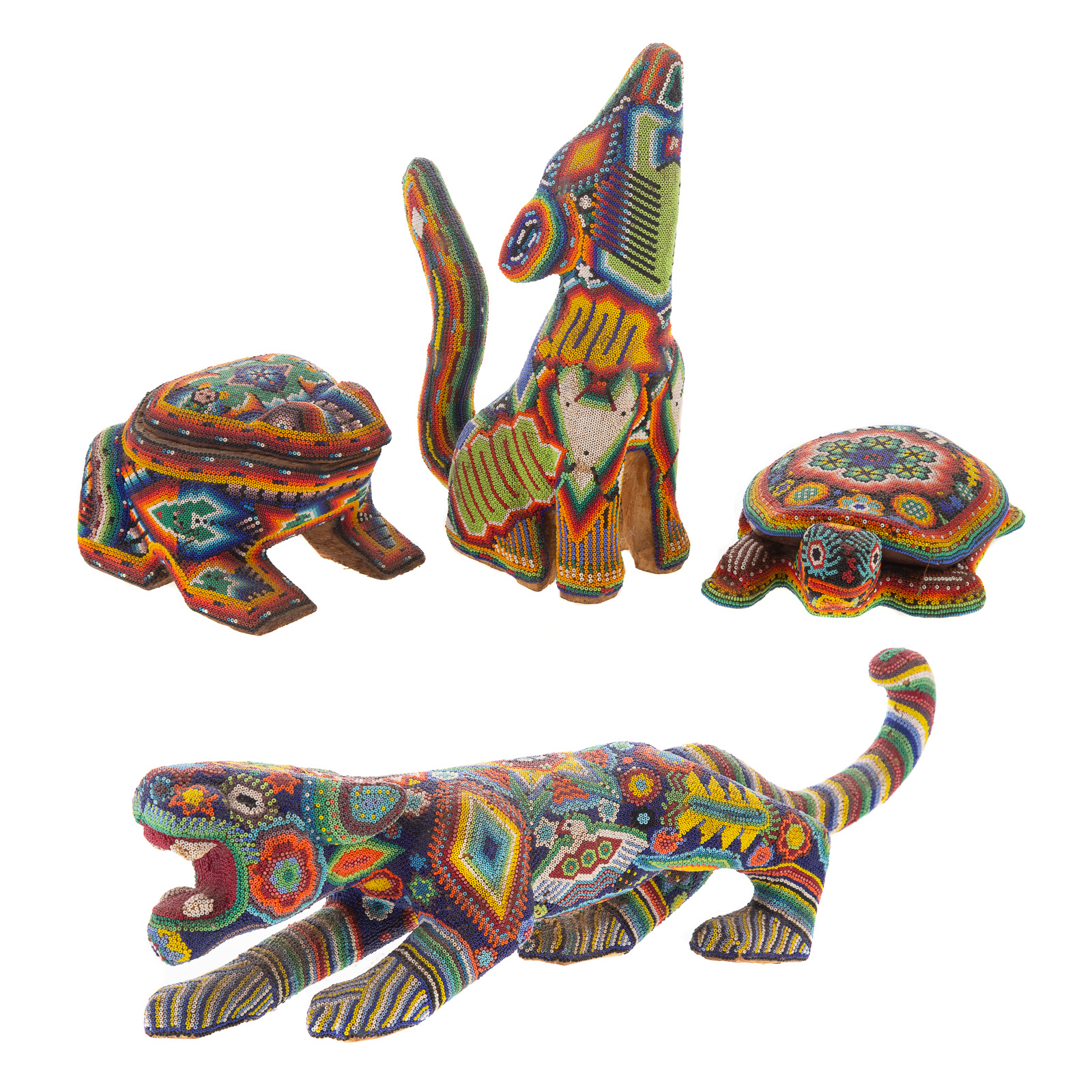 FOUR MEXICAN HUICHOL ANIMALS 20th 29e682