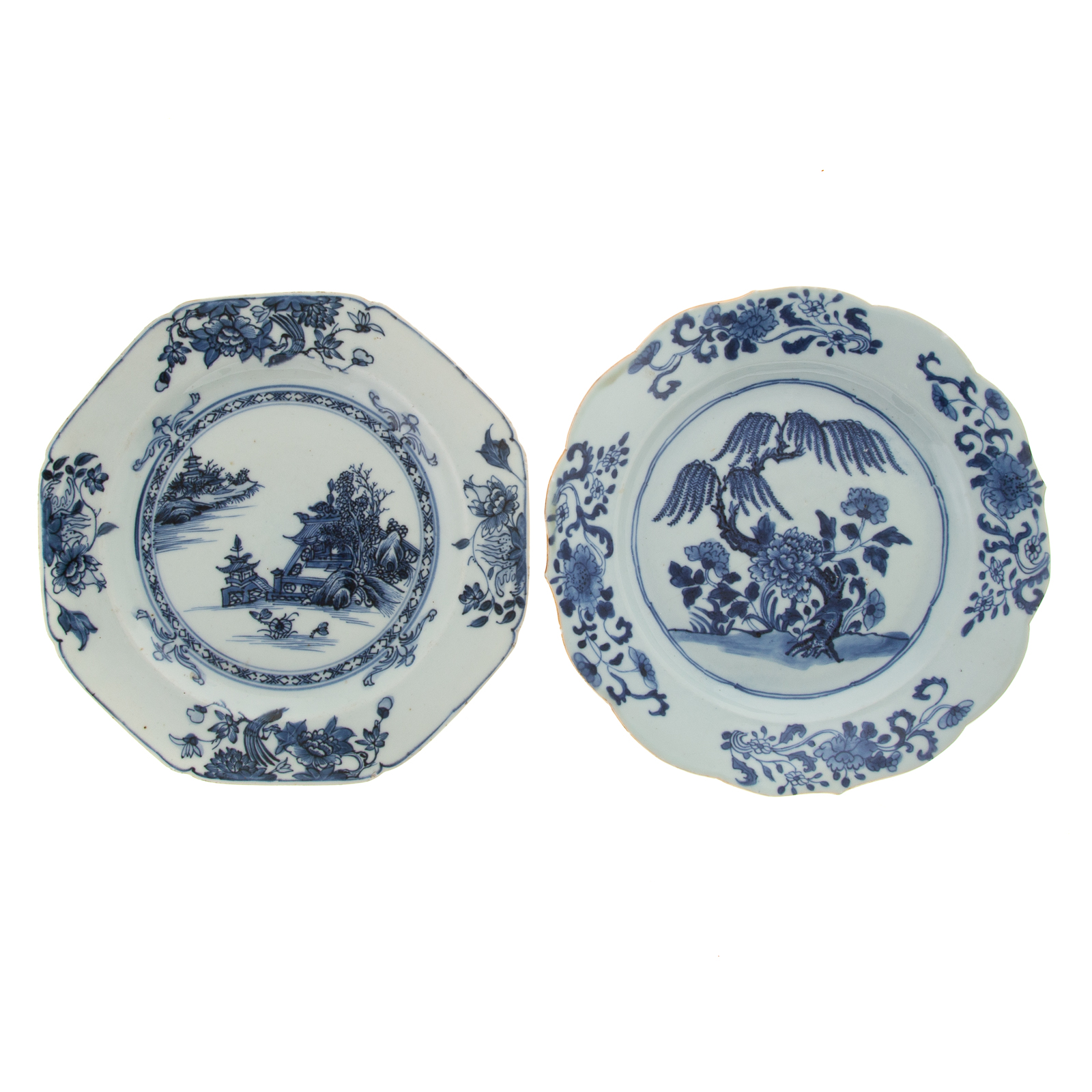 TWO CHINESE EXPORT BLUE/WHITE PLATES