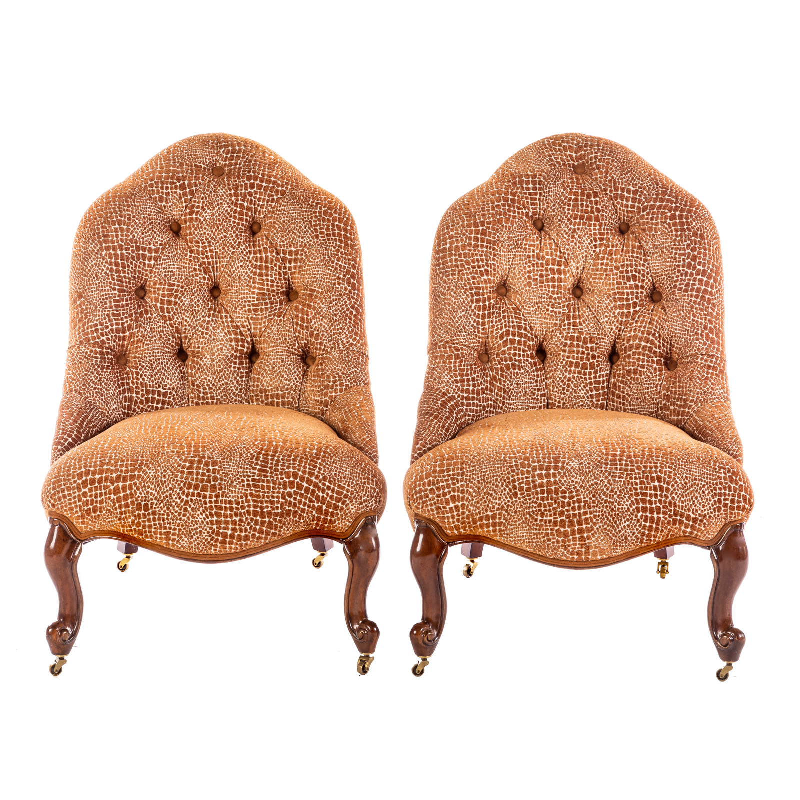 A PAIR OF VICTORIAN STYLE UPHOLSTERED