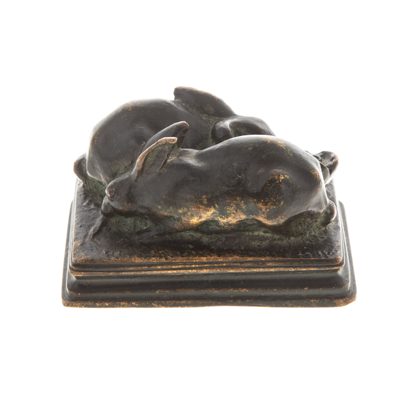 FRENCH MINIATURE BRONZE GROUP, TWO RABBITS