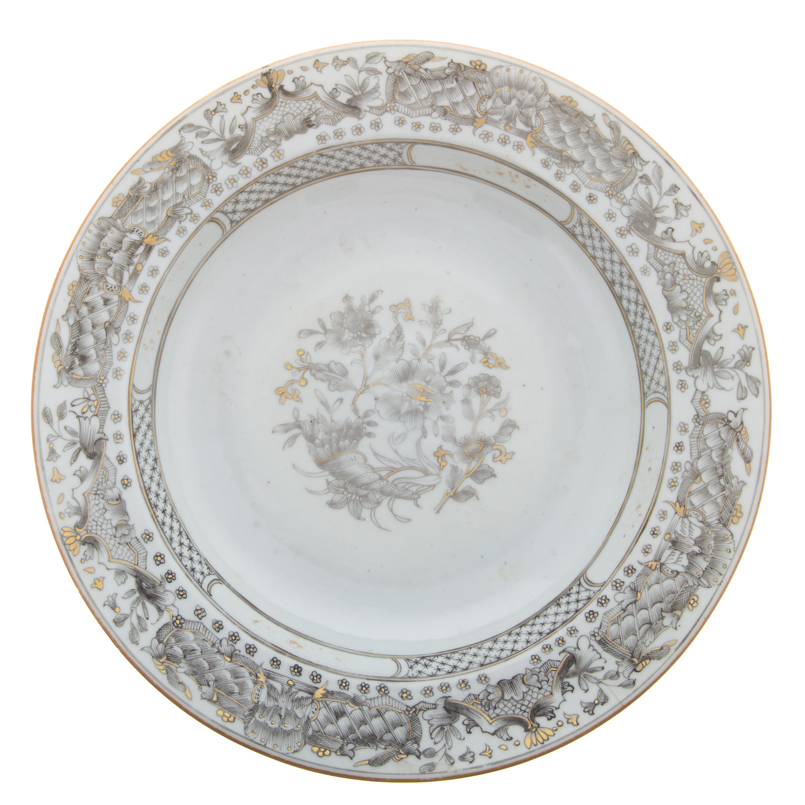 CHINESE EXPORT EN GRISAILLE SOUP PLATE