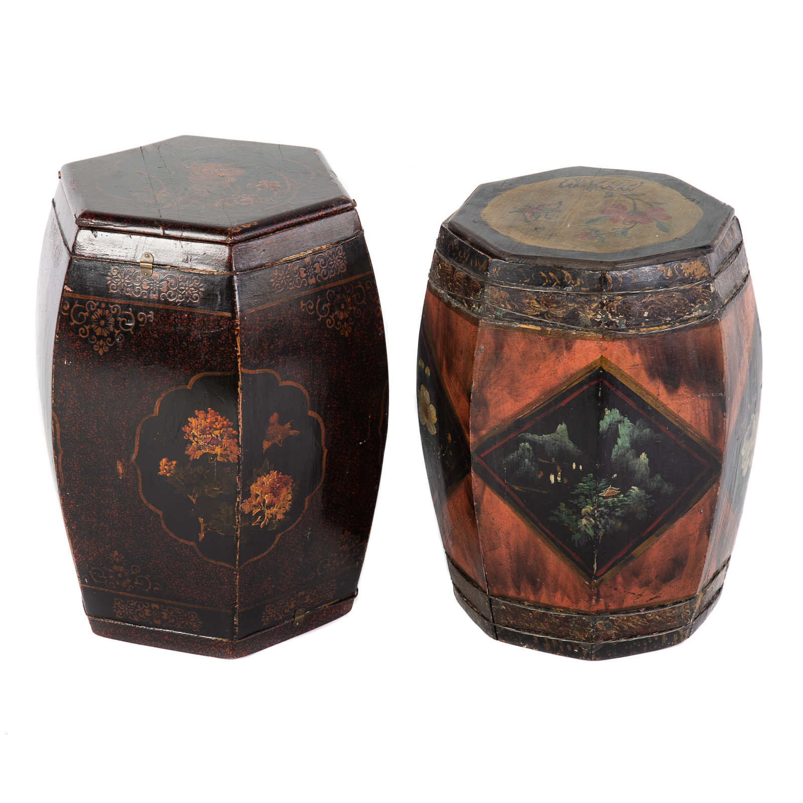 TWO CHINESE PAINTED WOOD FOOD CONTAINERS 29eac5
