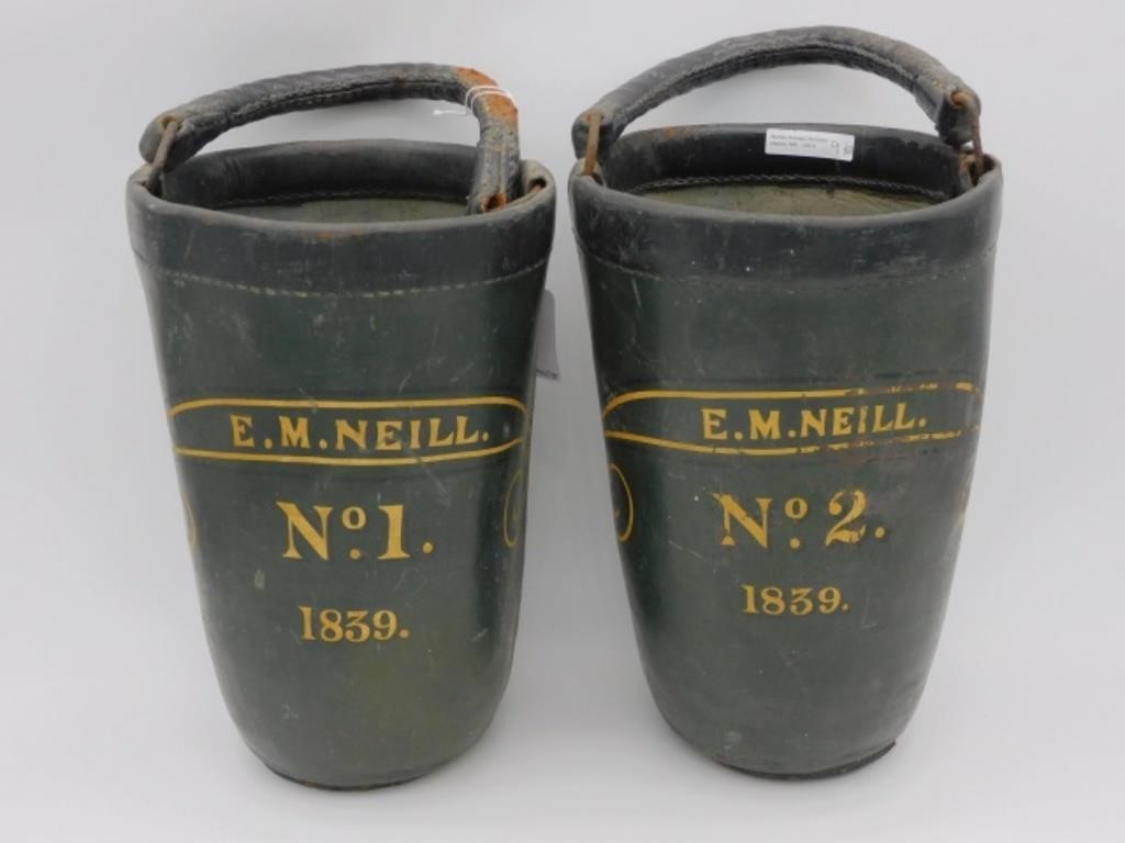 PAIR OF AMERICAN PAINTED FIRE BUCKETS  29ebf5