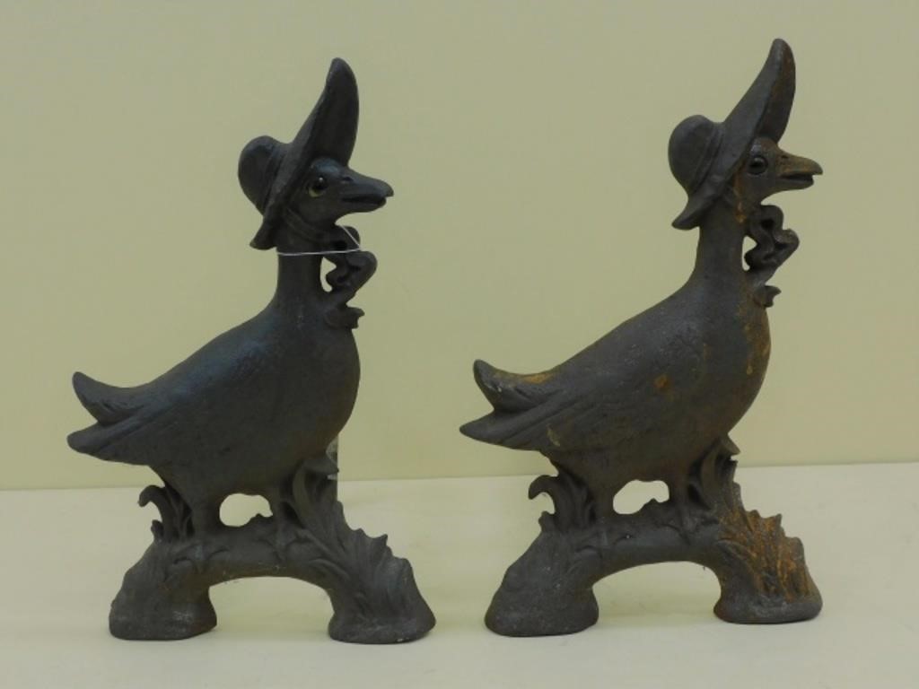 MOTHER GOOSE-FORM ANDIRONS, EARLY