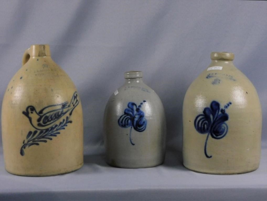  3 BLUE DECORATED STONEWARE JUGS  29ec0e