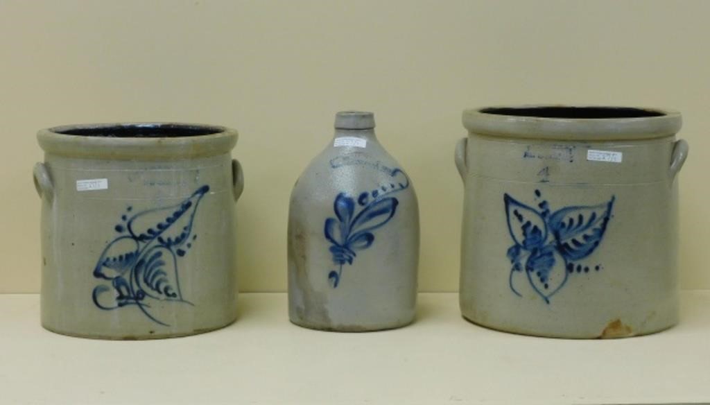  3 BLUE DECORATED STONEWARE PIECES  29ec0f