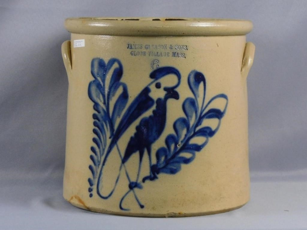 PAINTED STONEWARE CROCK, 19TH C.