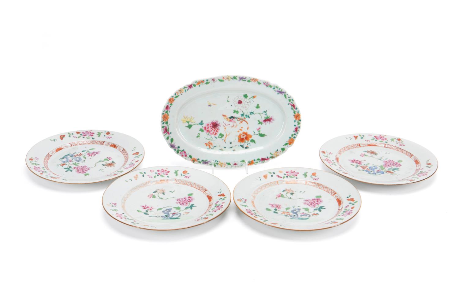 FIVE PIECES FAMILLE ROSE CHINESE EXPORT