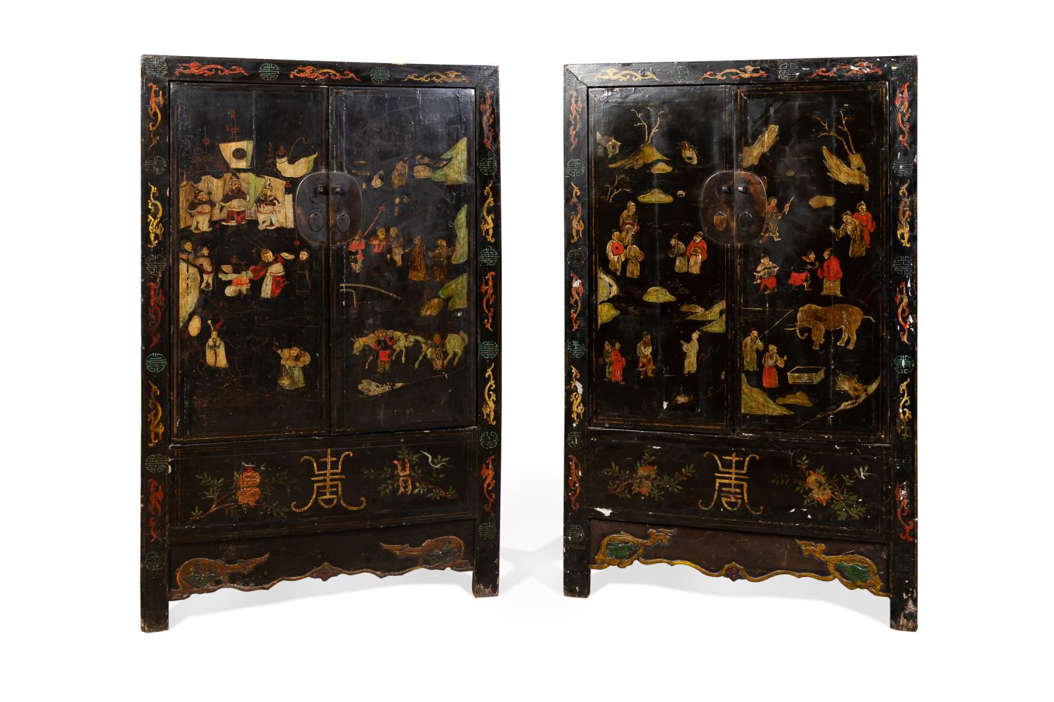 PAIR OF CHINESE PAINT DECORATED