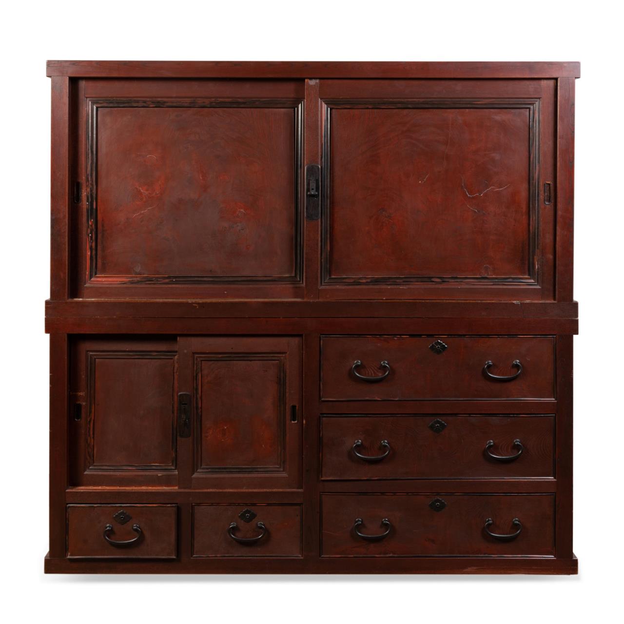 LARGE RED STAINED JAPANESE CABINET