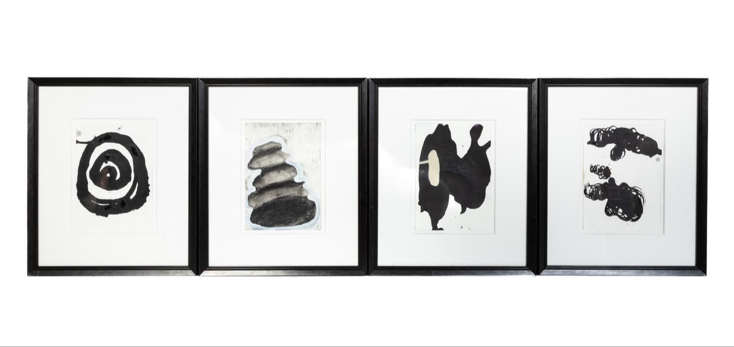 FOUR ABSTRACT BLACK WHITE FRAMED 29f56f