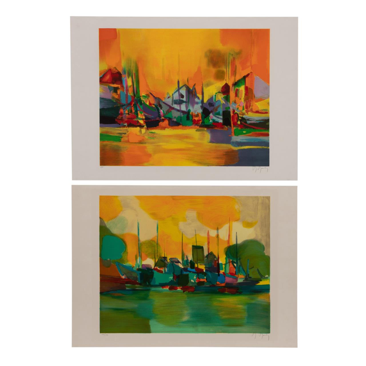 TWO MARCEL MOULY UNFRAMED PORT SCENE