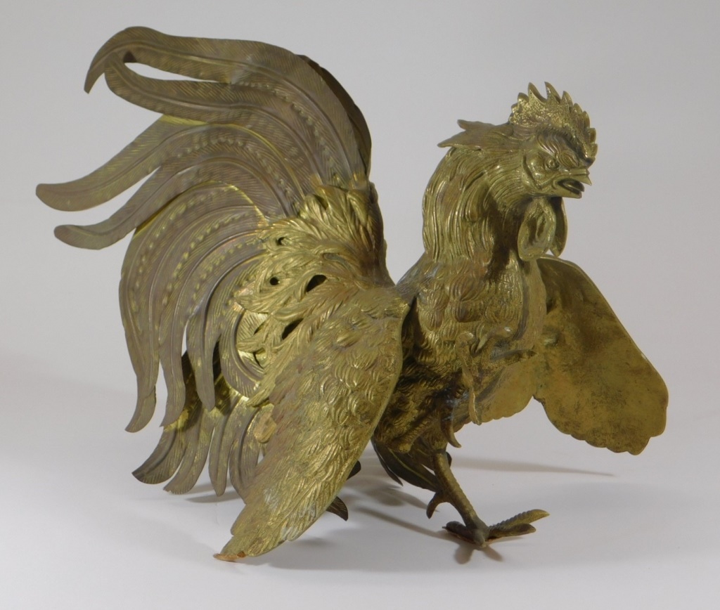 CHINESE BRASS FIGHTING ROOSTER 29d08c