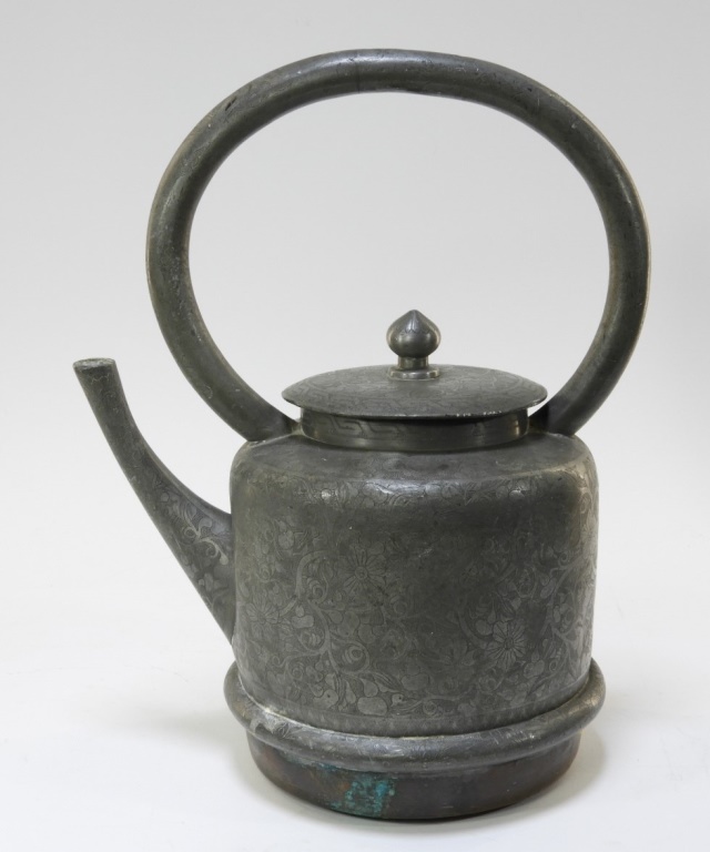19C CHINESE PEWTER COPPER TEAPOT 29d0ba