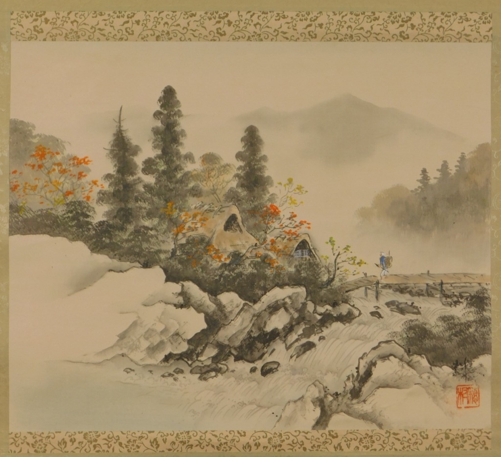 19C. CHINESE BRIDGE LANDSCAPE SCROLL