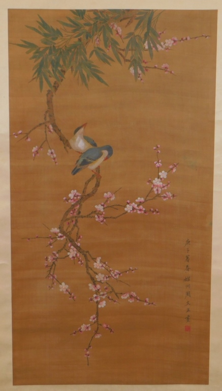 CHINESE SILK SCROLL AVIAN CHERRY 29d114