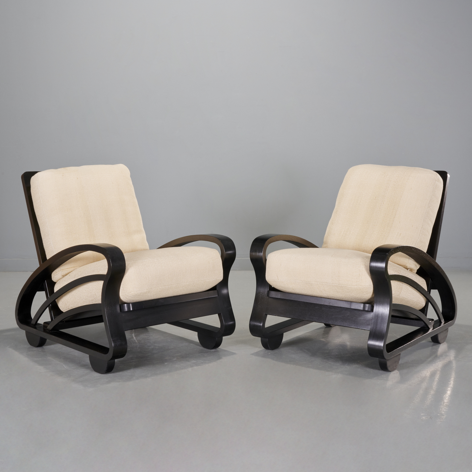 PAIR MODERNIST CUBAN MAHOGANY ARMCHAIRS,