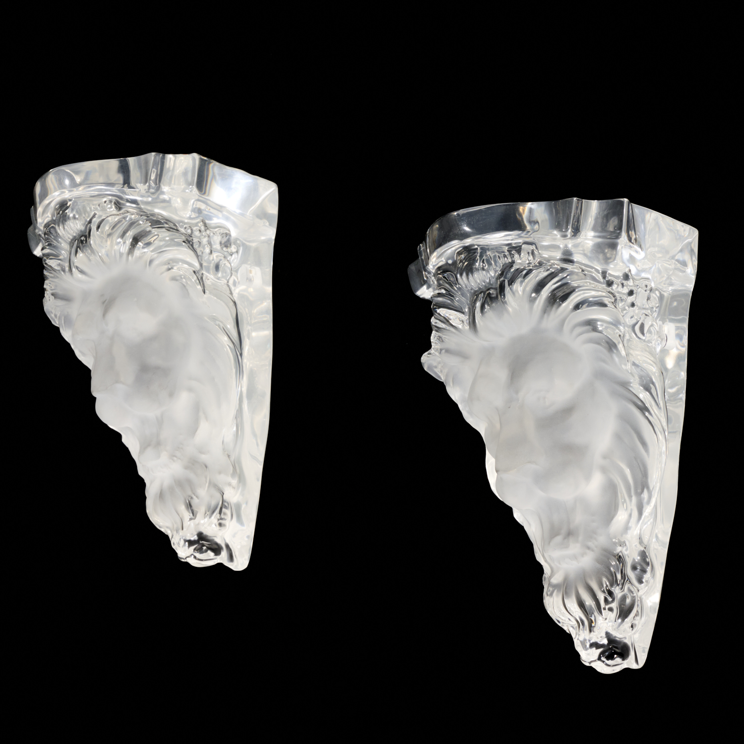 PAIR LUCITE LION SHELF BRACKETS