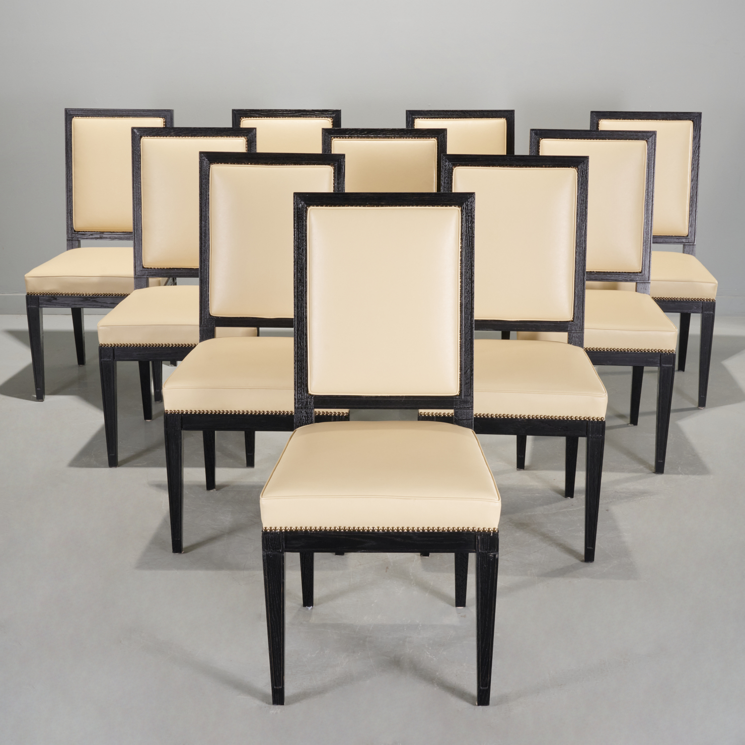 (10) EBONIZED WOOD SIDE CHAIRS,