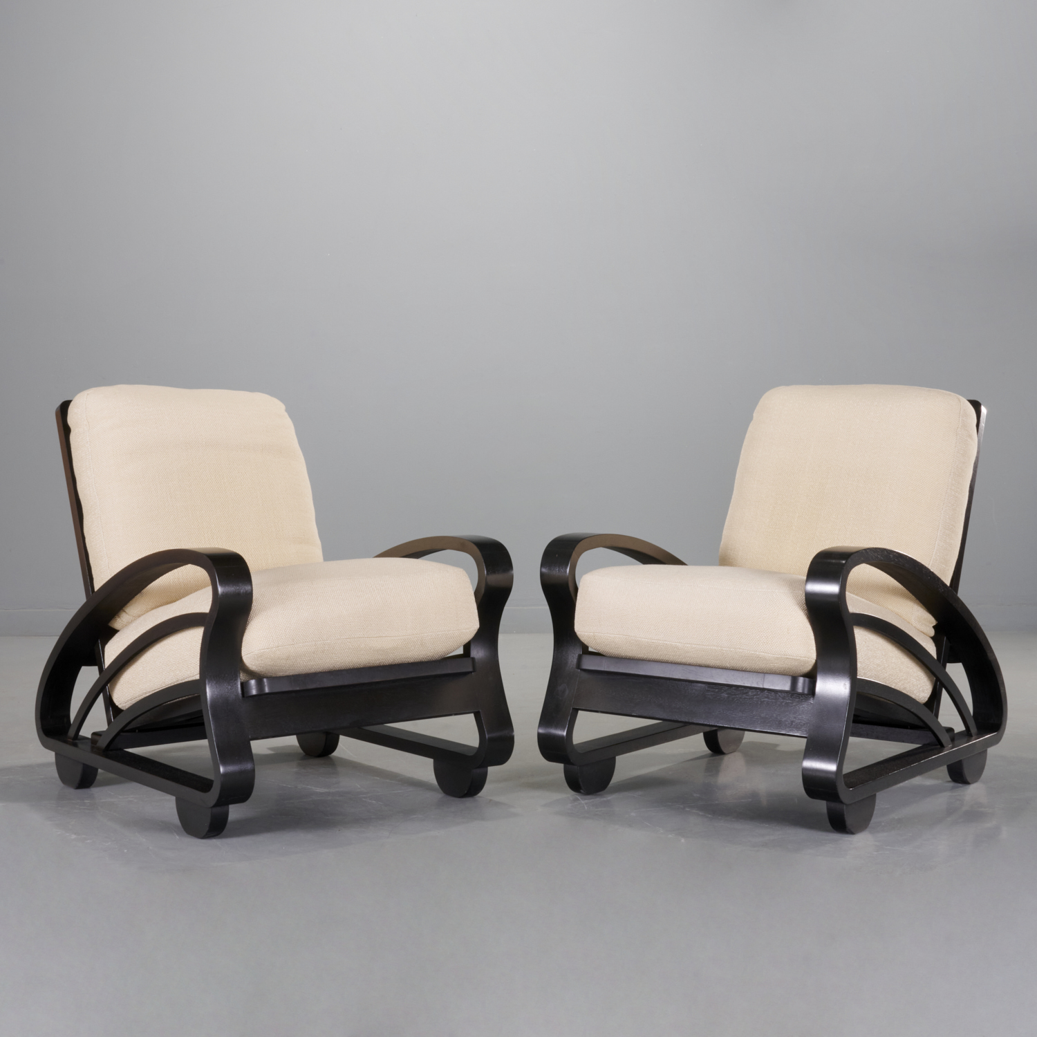 PAIR MODERNIST CUBAN MAHOGANY ARMCHAIRS,