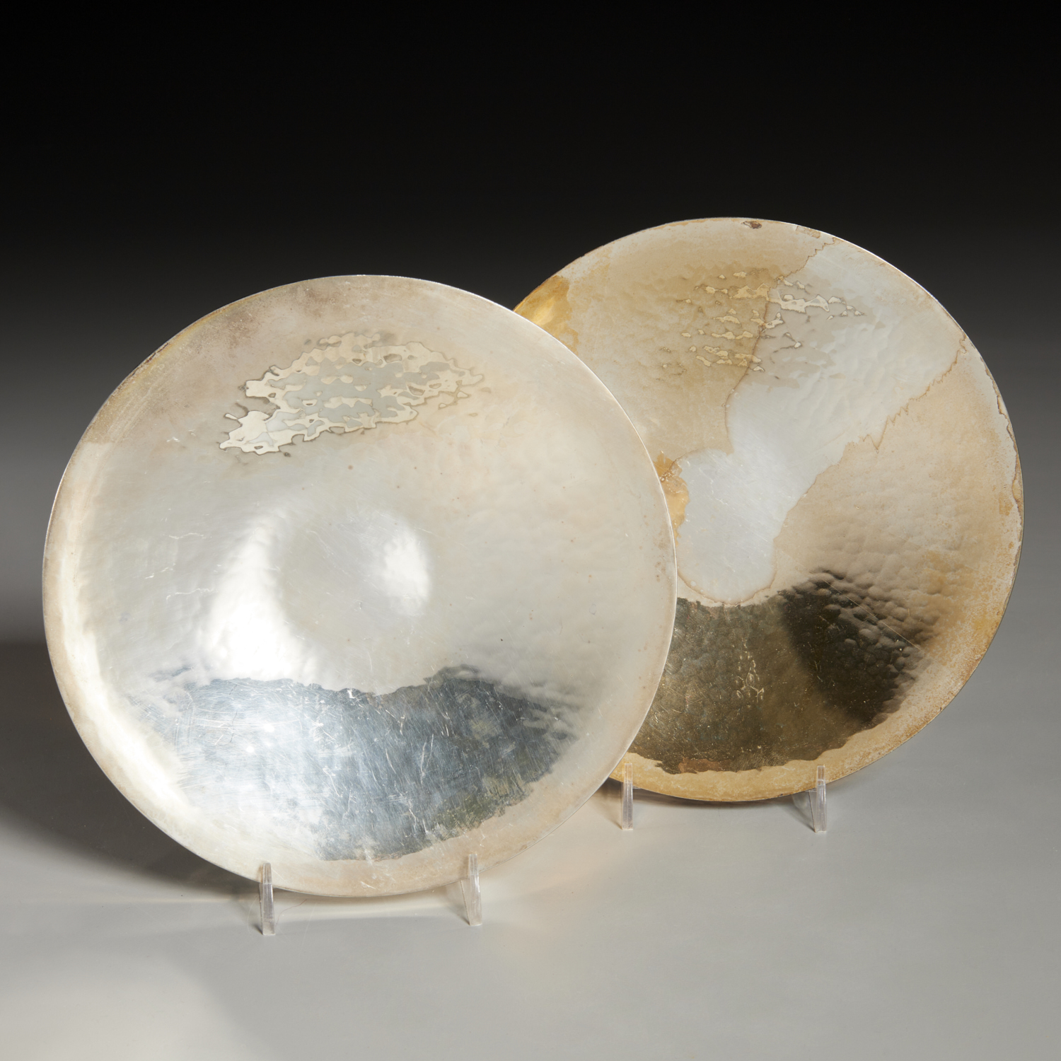 JEAN PEREY, PAIR SILVERED HAMMERED