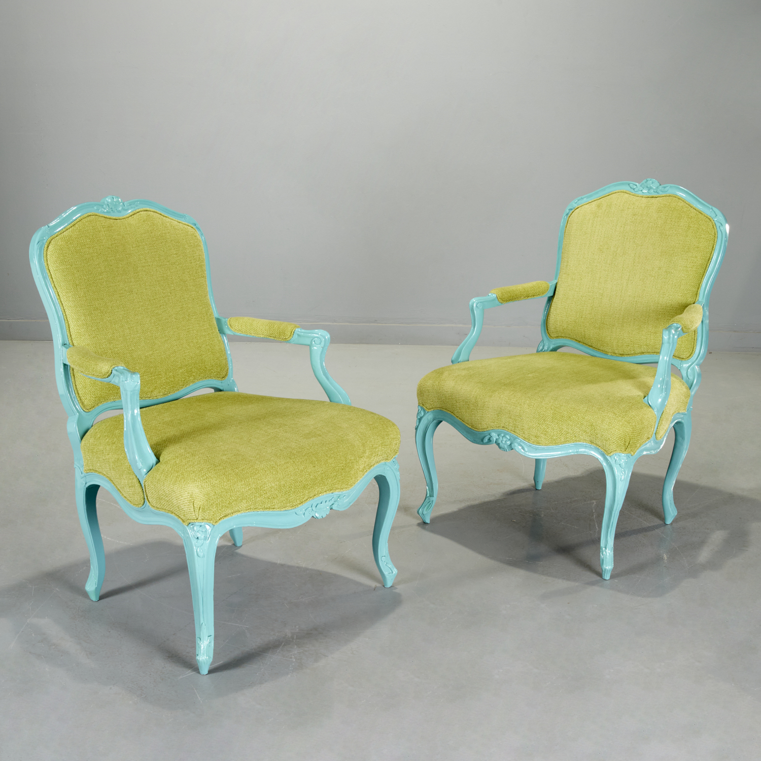 LOUIS XV STYLE AQUA LACQUERED FAUTEUILS 29d300