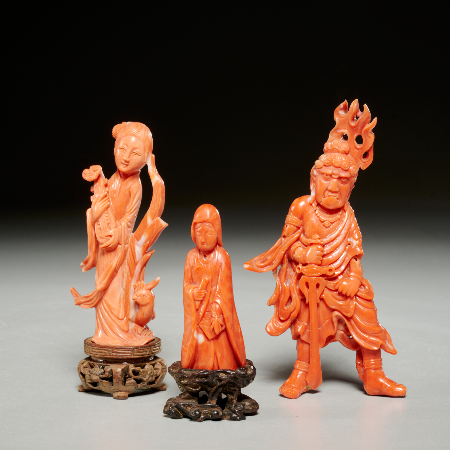 (3) ANTIQUE CHINESE CORAL CARVINGS